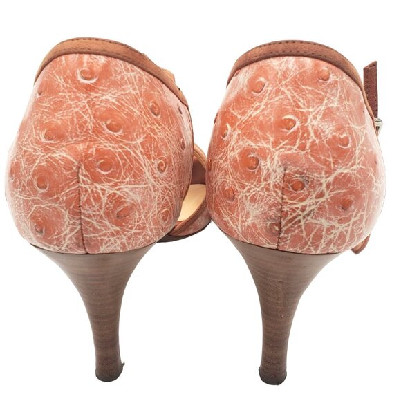 Italy A.Testoni Women's Size 6.5 Salmon pink lizard ostrich Open Toe Heels shoes - Picture 4 of 12
